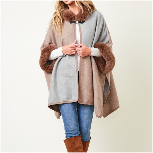 035 Cozy Vegan Fur Color Block Hoodie Jacket Coat - Picture 4 of 6